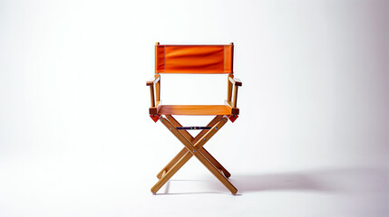 Fototapeta premium A wooden chair with a brown leather seat and back. The chair is empty and sitting on a white background