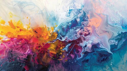 This artwork features an abstract and colorful composition created with a mixture of oil, water, and - obrazy, fototapety, plakaty