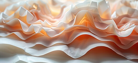 A closeup of an orange and white ruffled fabric, with the texture visible in detail. Created with Ai - obrazy, fototapety, plakaty