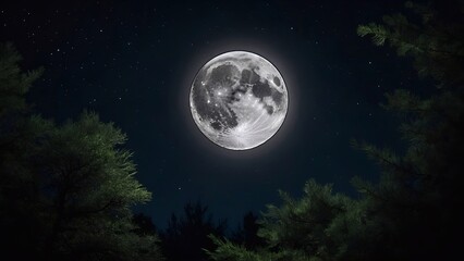 Fototapeta na wymiar full moon in the night over the green forest 