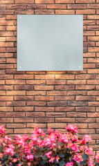 Blank store or company signage sign on brick wall - 765849179