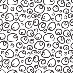 Seamless abstract textured pattern. Simple background black, white. Circles, dots, lines. Digital brush strokes. Design for textile fabrics, wrapping paper, background, wallpaper, cover.