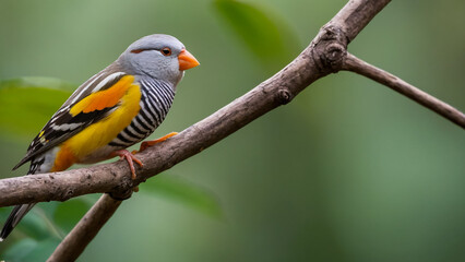 Male evening grosbeak (Coccothraustes vespertinus) posing on a branch.