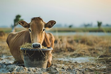 a cow eating  wheat,eid al adha