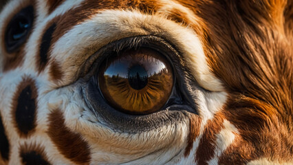 Reticulated giraffe close-up, animal welfare concept - obrazy, fototapety, plakaty