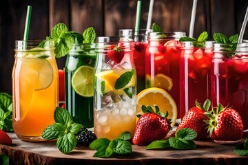 Mojito, lemonade, berry, strawberry lemonade drinks