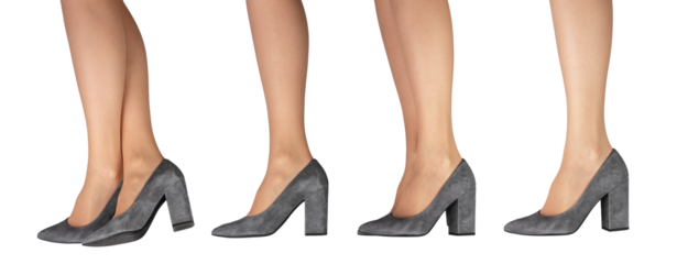 Women legs set in heeled shoes, female footwear isolated on white