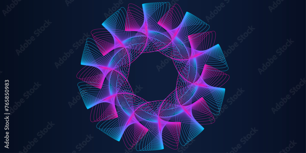 Aufkleber abstract circle line pattern spin blue pink light isolated on black background in the concept of mus