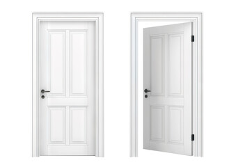 Two white panel doors, one closed and one open, cut out