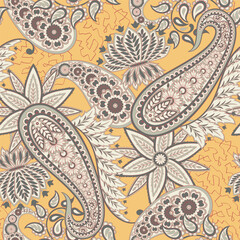 Hand drawn floral paisley seamless vector pattern. Batik style fabric - 765850947