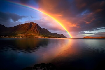Rainbow Shines Over Lake
