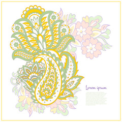 Vector Floral isolated pattern with paisley ornament. - 765851785