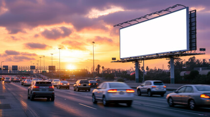 Empty Billboard During Daytime on Busy Road Business Traffic, Generative AI