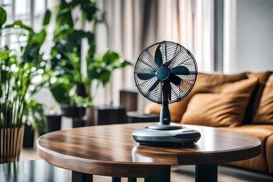 Modern electric fan on table