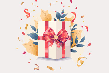 Gift Reward Program - Hand Giving Surprise Bonus Present, Birthday Gift Box with Ribbon. Employee Incentive, Lucky Prize, Loyalty Points. Creative Vector Illustration for Marketing Campaign. - obrazy, fototapety, plakaty