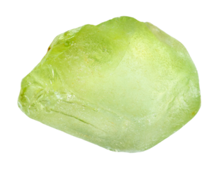 close up of sample of natural stone from geological collection - unpolished peridot mineral isolated on white background from Pakistan