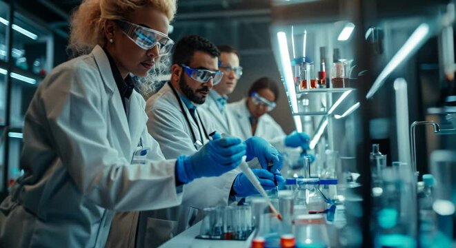Diverse Team Of Scientists Collaborating In Modern Laboratory Setting 