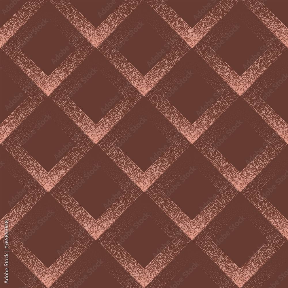 Sticker rhombus grid retro styled seamless pattern trend vector brown abstract background. 50s 60s 70s old f