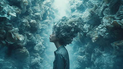 A cinematic still of an afrofuturistic woman with massive curly hair made out entirely of sea sapphire and flowers. Created with Ai