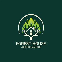 Abstract natural forest house logo with deer antlers