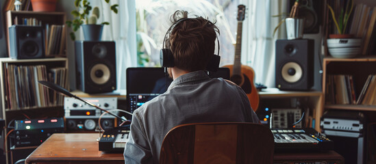 a man mixing music in the vintage recording room