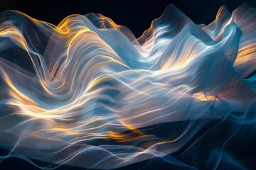 Bright Waveforms of Quantum Physics.Wave-like abstraction with dots and lines wavy digital music...