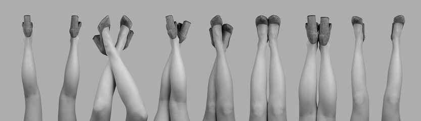 Women legs up, wearing heeled shoes set
