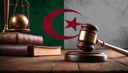 Justice gavel on Algeria flag. Law and justice in Algeria. Rights of citizens.