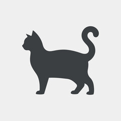 Vector illustration of cat silhouette, black and white, flat art, avatar, pet, kitten.
