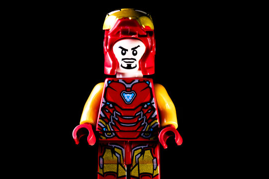 LEGO Marvel's Iron Man Tony Stark in open mask on a black background