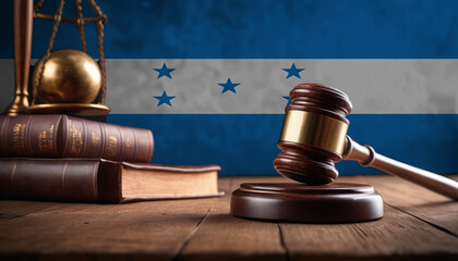 Justice gavel on Honduras flag. Law and justice in Honduras. Rights of citizens.