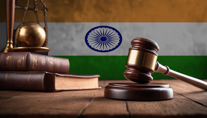 Justice gavel on India flag. Law and justice in India. Rights of citizens.