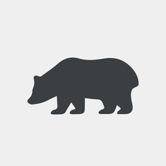 Vector illustration silhouette of bear, black and white, flat art, avatar, wild animal.