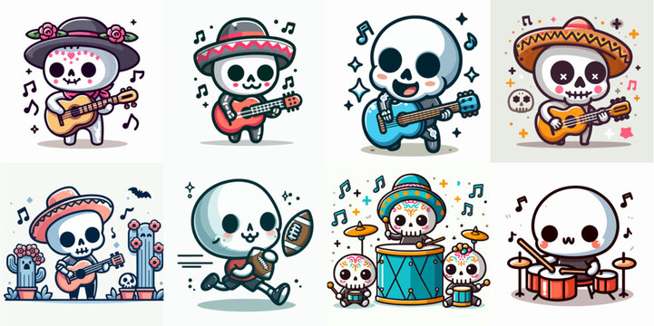 set vector of skeleton cartoon illustration