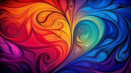 psychedelic patterns in love heart shape in vibrant colors