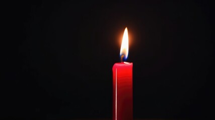One red candle burns on a dark background. Memory, memorial, romance, prayer, religion. Copyspace, free space, place for text.