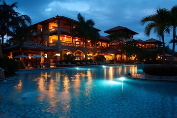 Fototapeta na wymiar Luxurious villa with swimming pool and palm trees 