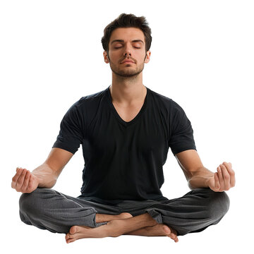 Serene man meditating in lotus position, cut out