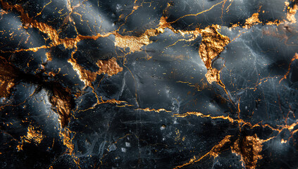 A high-resolution digital art wallpaper of dark marble with golden veins, showcasing the intricate patterns and textures that make it an iconic material for interior design. Created with Ai