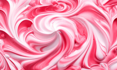 Cherry yogurt swirl close up, berry cream texture, top view background - obrazy, fototapety, plakaty