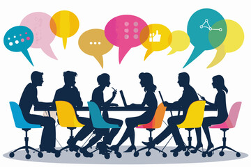 Online Group Discussion - Business Team Chatting in Video Conference, Colleagues Talking in Web Forum or Group Chat, Remote Collaboration and Communication Technology Concept