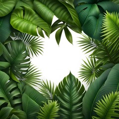 tropical forest background, jungle background with border made of leaves