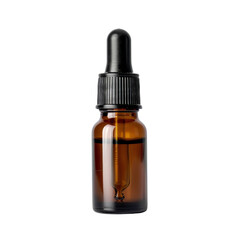 Fototapeta premium Amber glass dropper bottle on a light grey background, concept of organic beauty products and pharmaceuticals