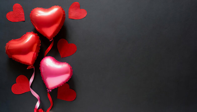 Valentine's day background with red and pink hearts like balloons