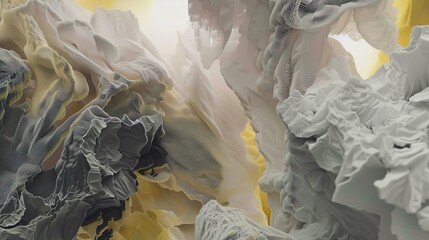 abstrakter, bizarrer Hintergrund mit gelben und grauen Wellen und Formen