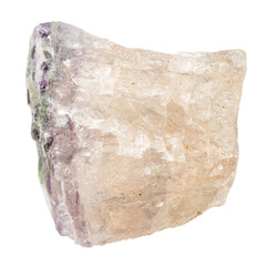 close up of sample of natural stone from geological collection - unpolished fluorite mineral isolated on white background