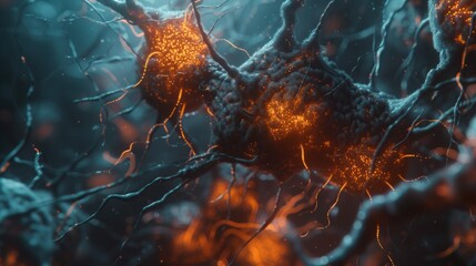 Neuron cell with neurons in connection. Science background - obrazy, fototapety, plakaty