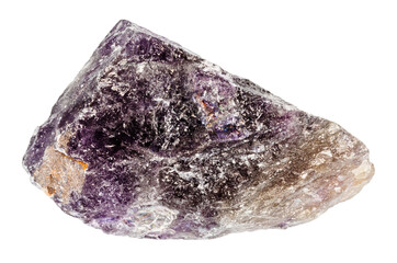 close up of sample of natural stone from geological collection - unpolished amethyst rock isolated on white background