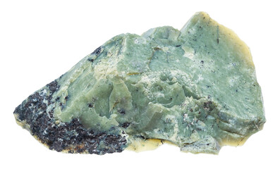 close up of sample of natural stone from geological collection - unpolished khantigirite (teysky...