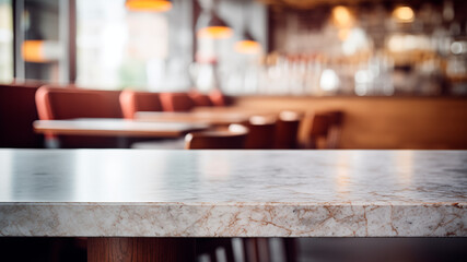 Empty marble table, blurred restaurant background with copy space - 765862551